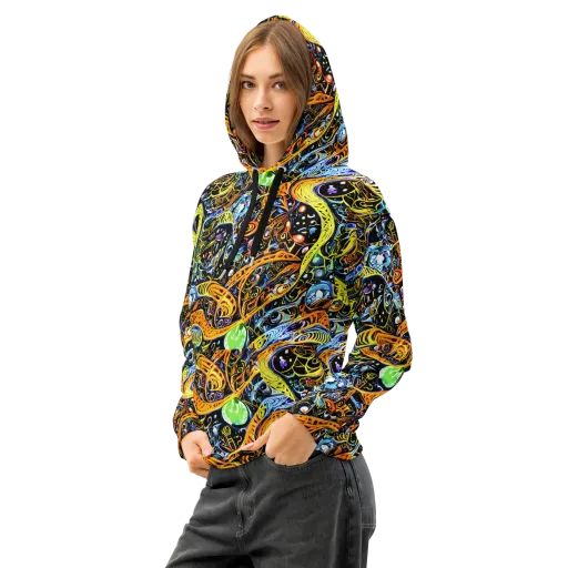 Blacklight Odyssey on a Cotton Hoodie