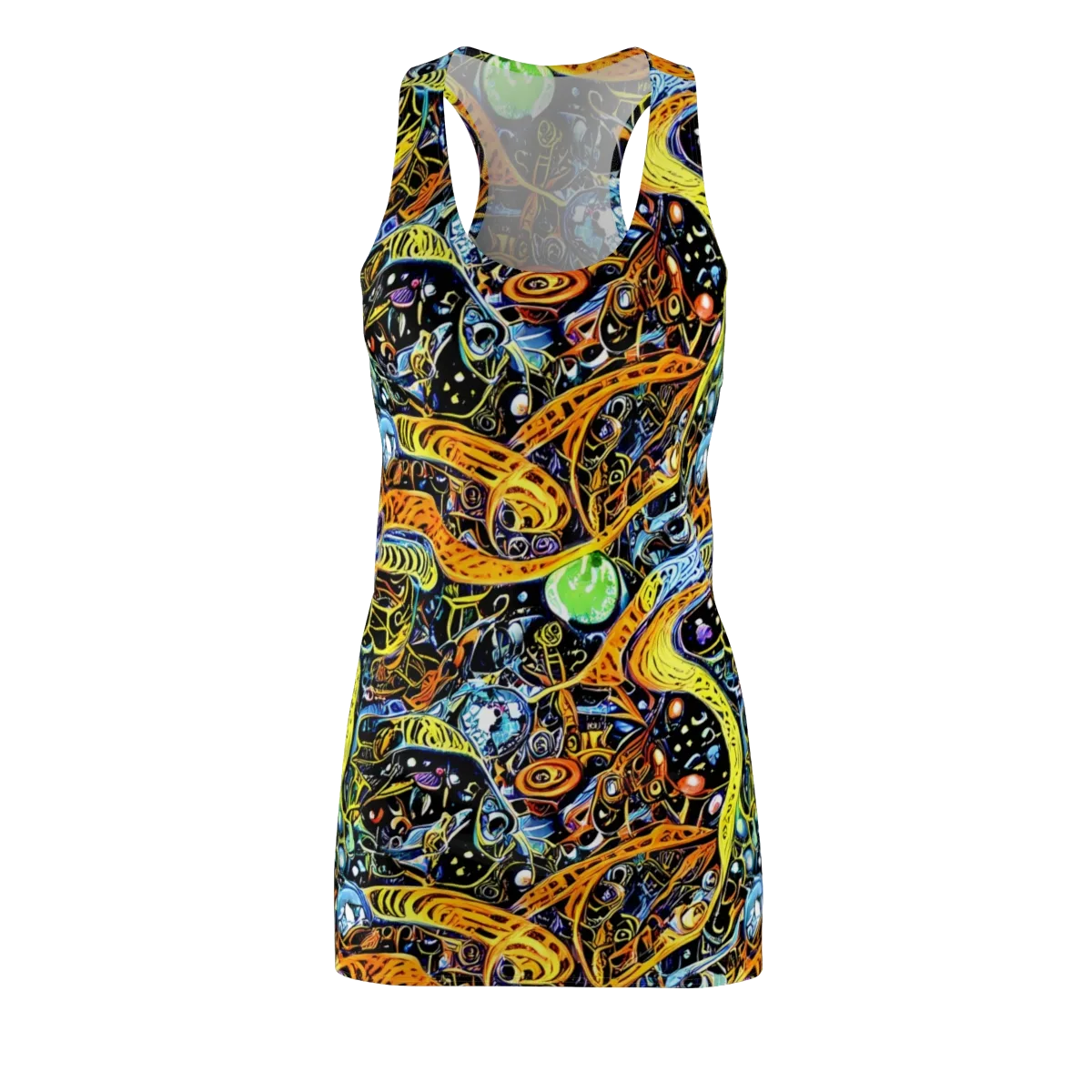 Blacklight Odyssey on Racerback Dress — Front