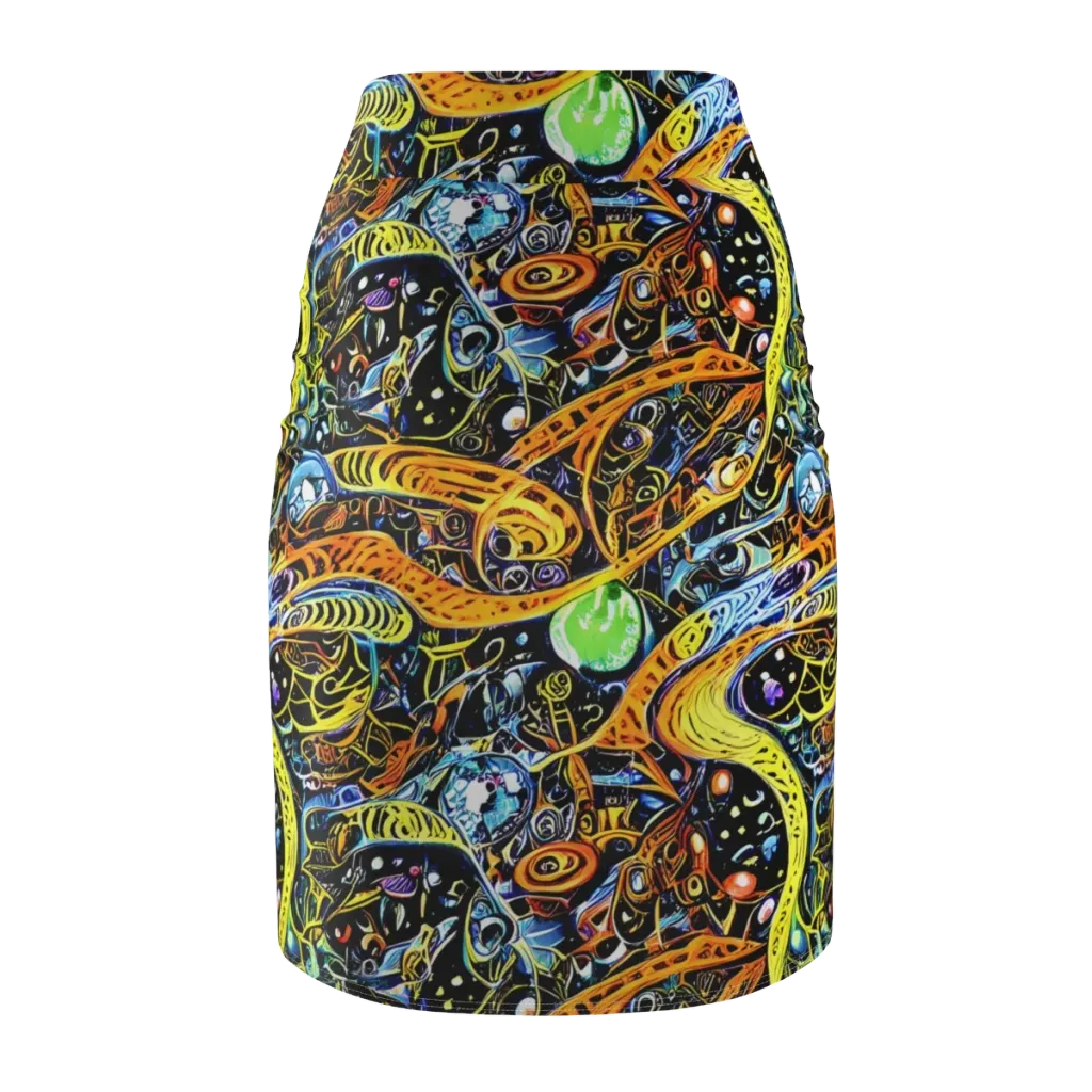 Blacklight Odyssey on Pencil Skirt — Back
