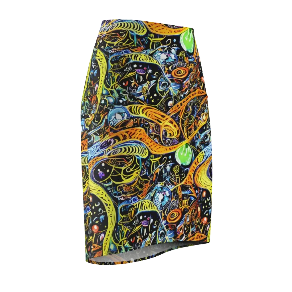 Blacklight Odyssey on Pencil Skirt — Front Side