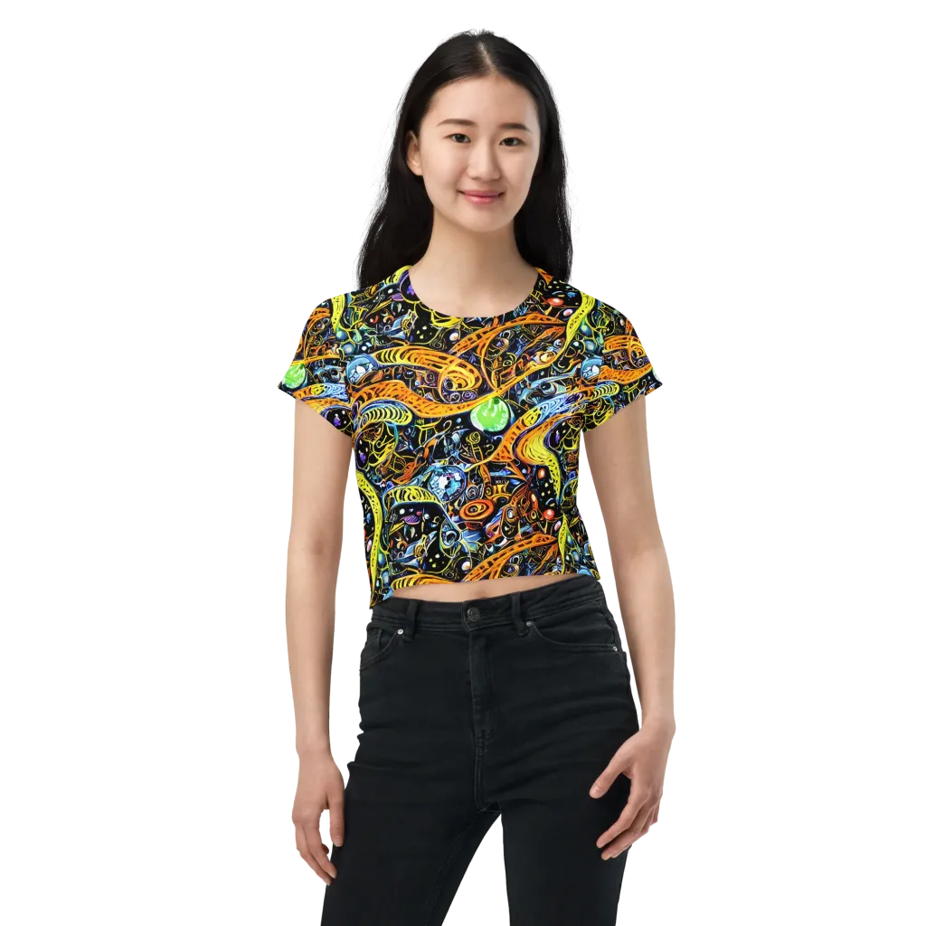 Blacklight Odyssey on Crop Tee — Front
