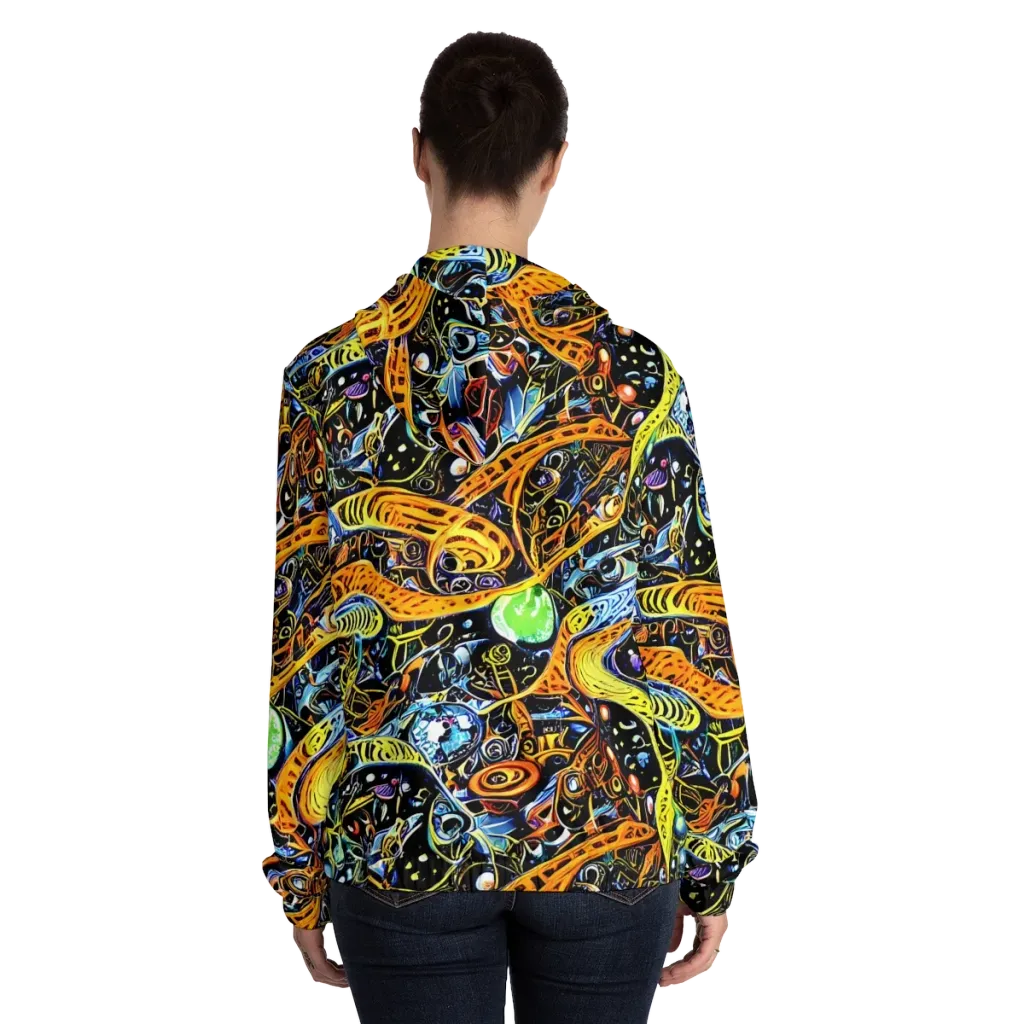 Blacklight Odyssey on Women's Full-Zip Hoodie — Back On Person