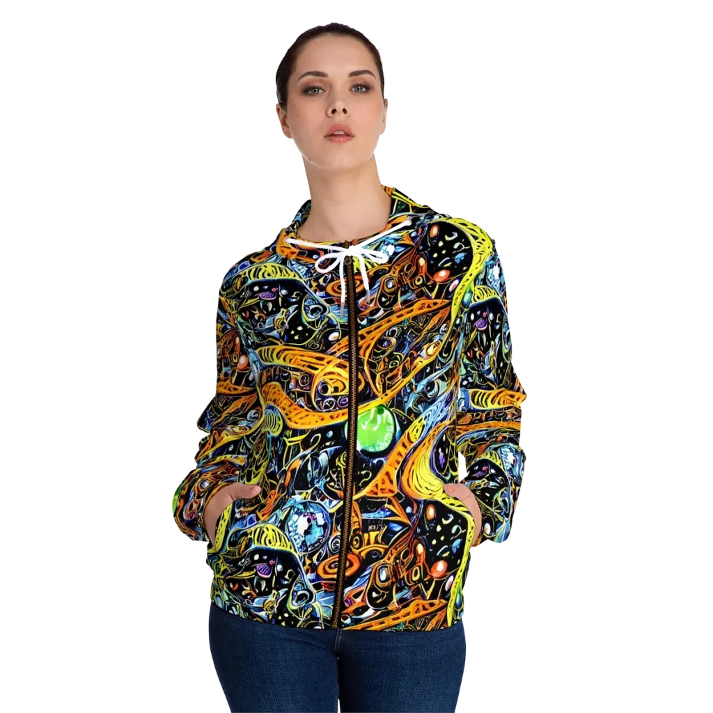 Blacklight Odyssey on Women's Full-Zip Hoodie — Front On Person