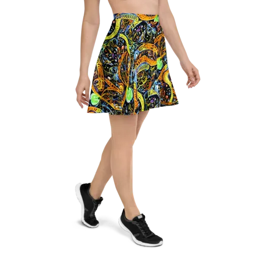 Blacklight Odyssey on a Skater Skirt