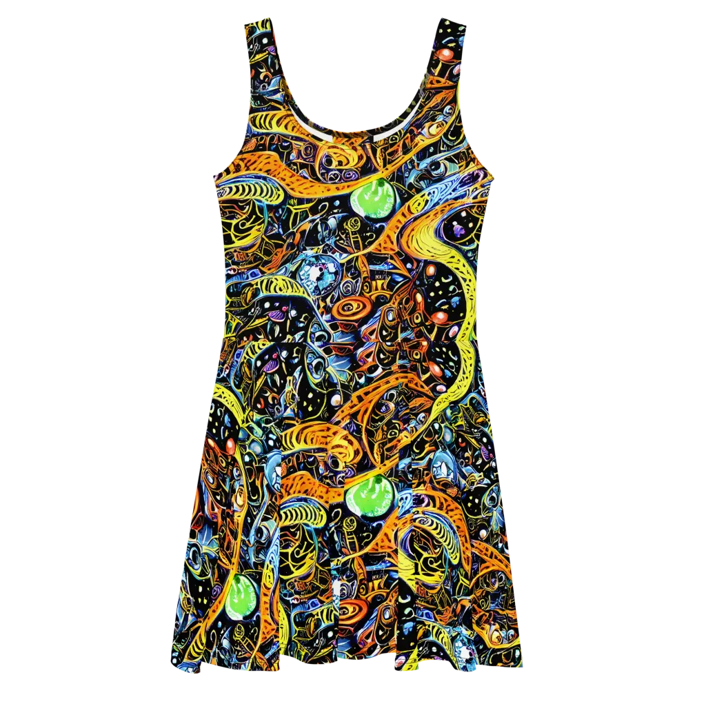 Blacklight Odyssey on Skater Dress — Front