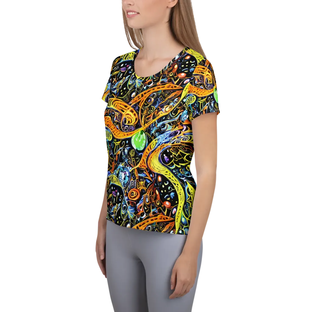 Blacklight Odyssey on Women's Athletic T-Shirt — Left
