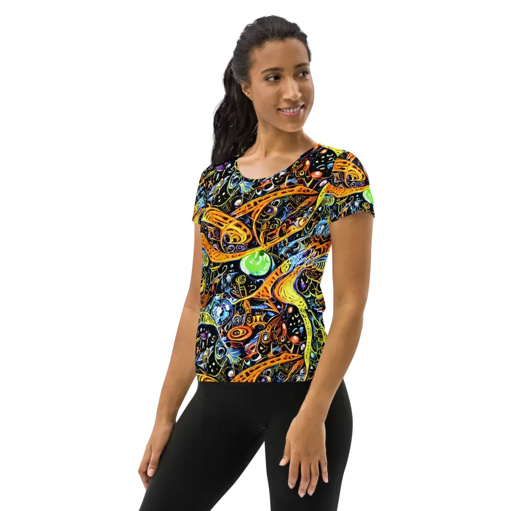 Blacklight Odyssey on Women's Athletic T-Shirt — Left