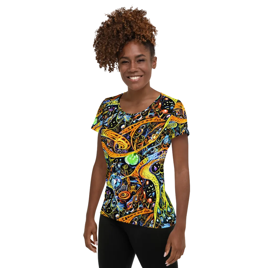 Blacklight Odyssey on Women's Athletic T-Shirt — Left