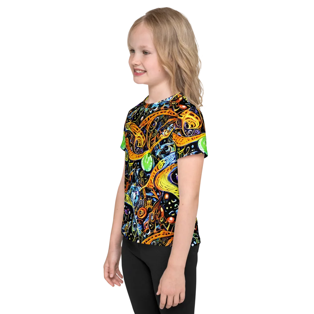 Blacklight Odyssey on Kids Crew Neck T-Shirt — Left