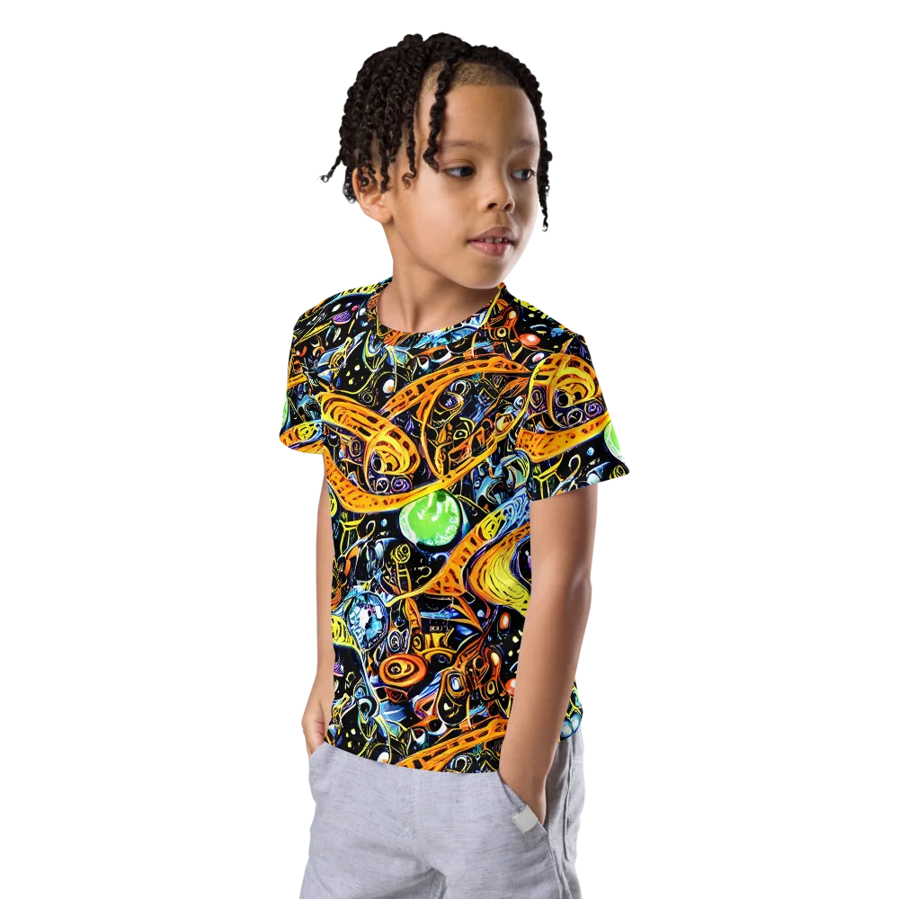 Blacklight Odyssey on Kids Crew Neck T-Shirt — Left Front