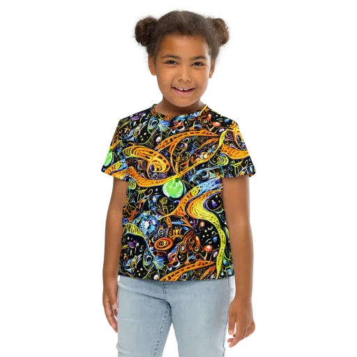 Blacklight Odyssey on a Kids Crew Neck T-Shirt