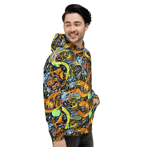 Blacklight Odyssey on a Hoodie