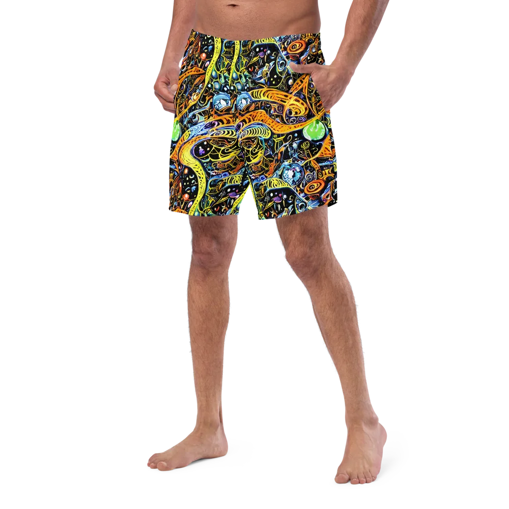 Blacklight Odyssey on Swim Trunks — Left Front