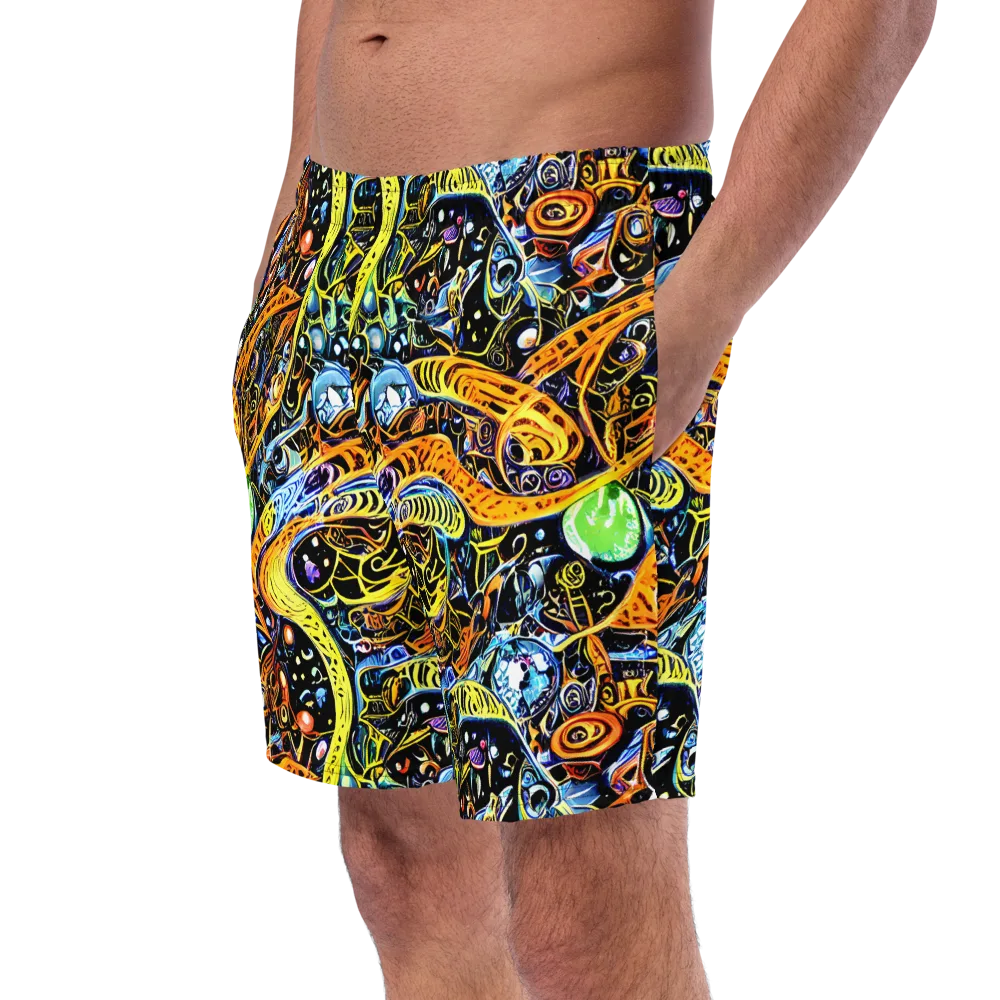 Blacklight Odyssey on Swim Trunks — Left Front