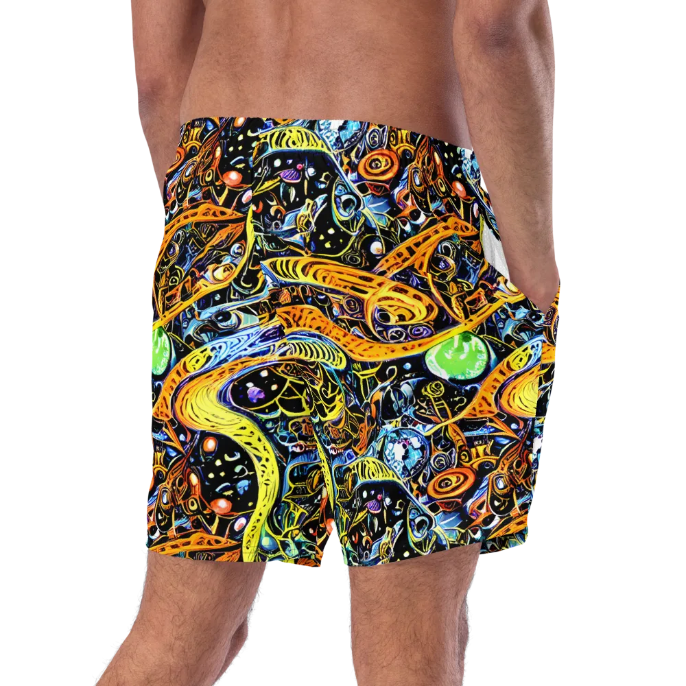 Blacklight Odyssey on Swim Trunks — Right Back