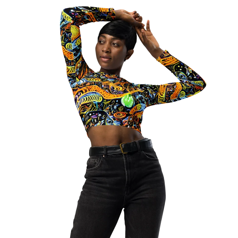 Blacklight Odyssey on Long Sleeve Crop Top — Front