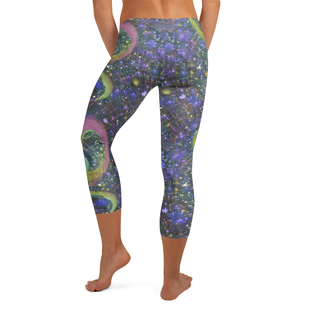 Neon Garden Grid on Capri Leggings — Back
