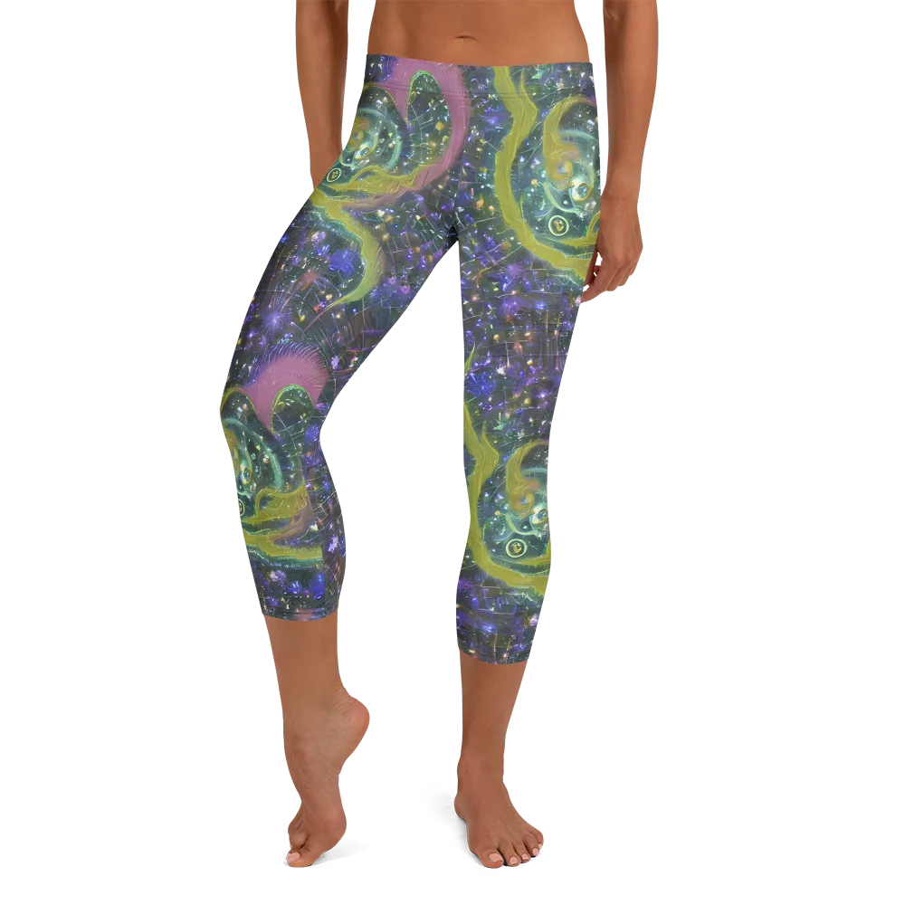 Neon Garden Grid on Capri Leggings — Front