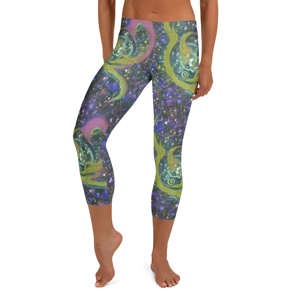 Neon Garden Grid on Capri Leggings — Front