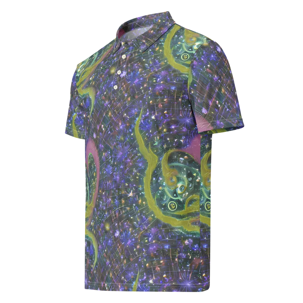 Neon Garden Grid on Men's Slim Fit Polo Shirt — Left Front