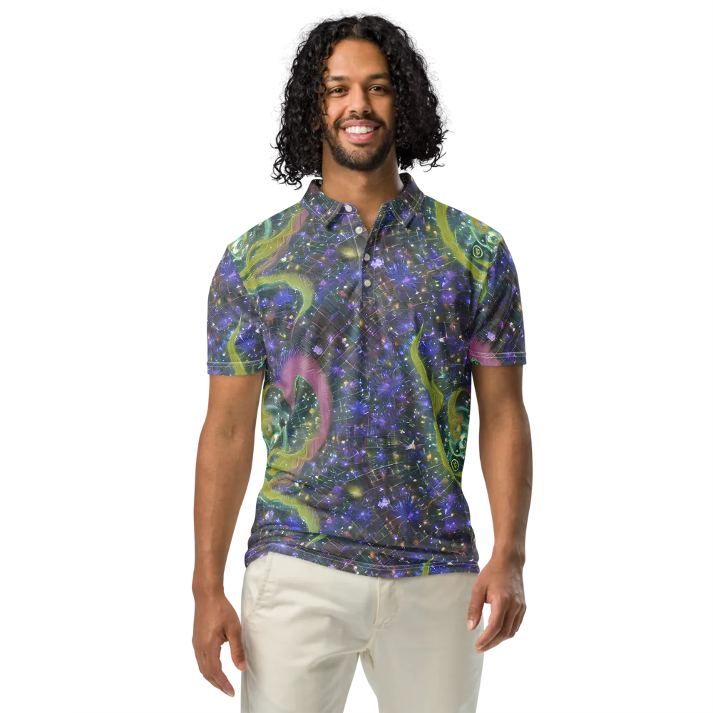 Neon Garden Grid on Men's Slim Fit Polo Shirt — Front