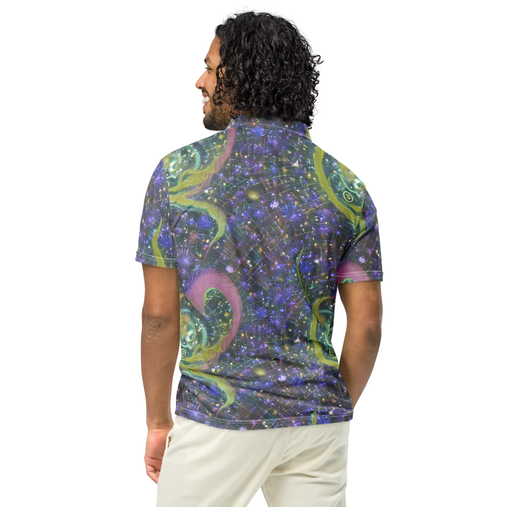Neon Garden Grid on Men's Slim Fit Polo Shirt — Back
