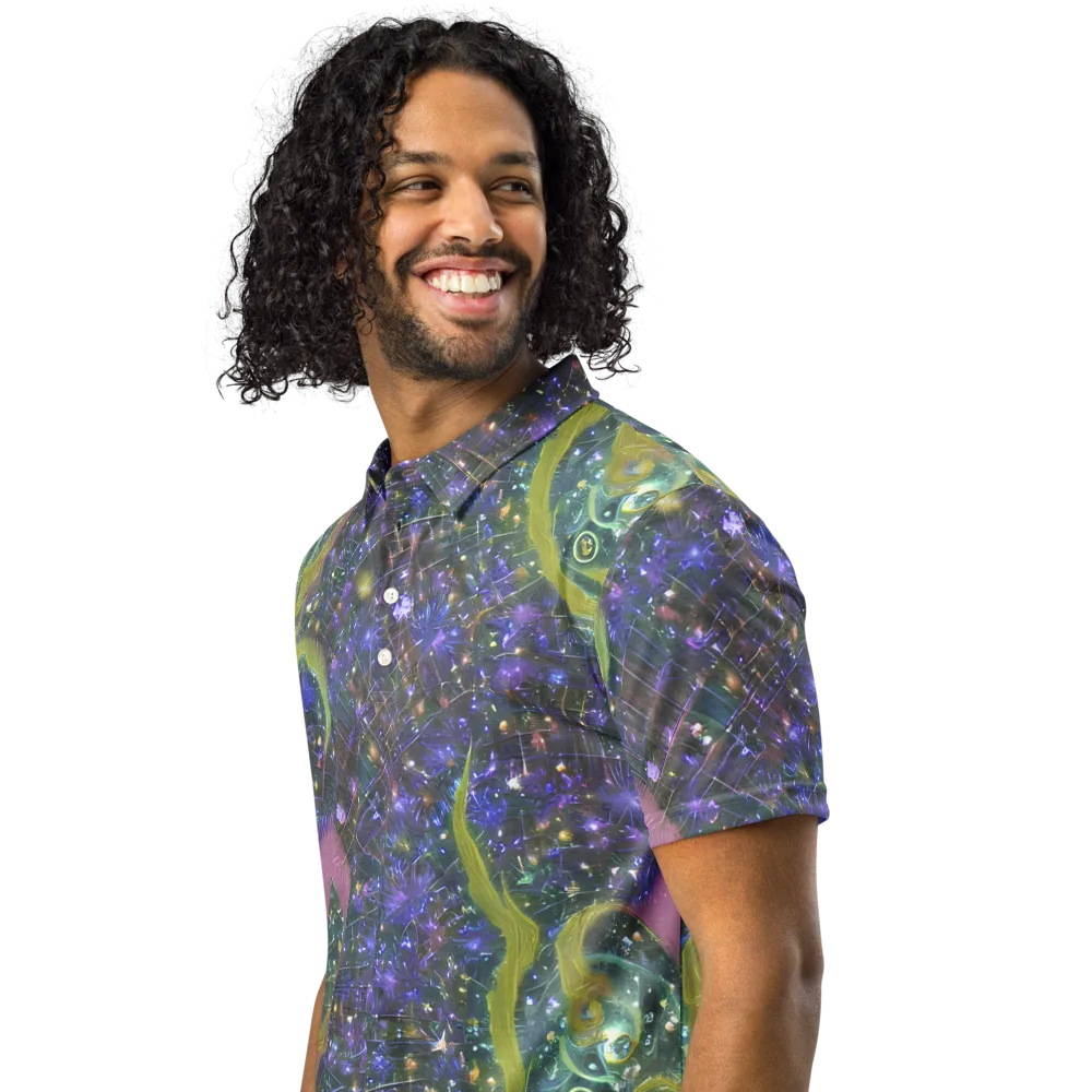 Neon Garden Grid on Men's Slim Fit Polo Shirt — Left Front