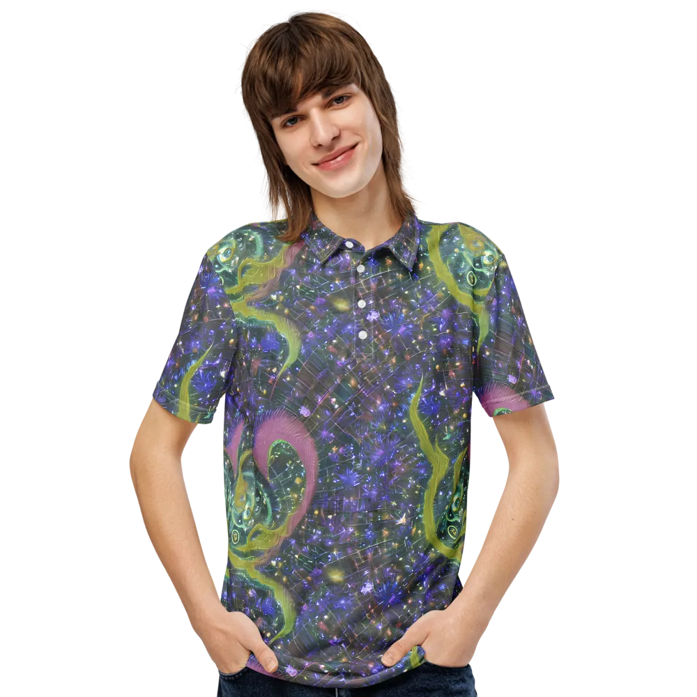 Neon Garden Grid on Men's Slim Fit Polo Shirt — Front