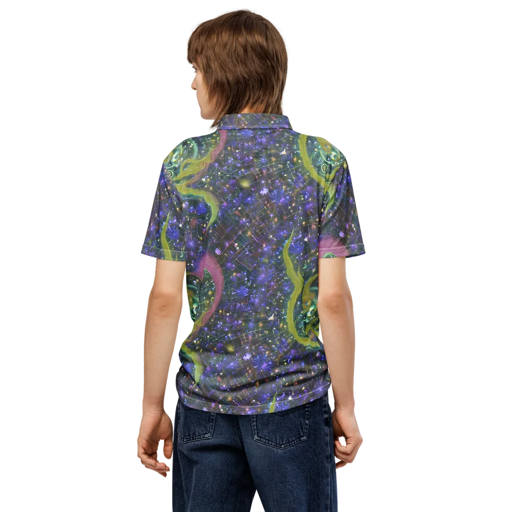 Neon Garden Grid on Men's Slim Fit Polo Shirt — Back
