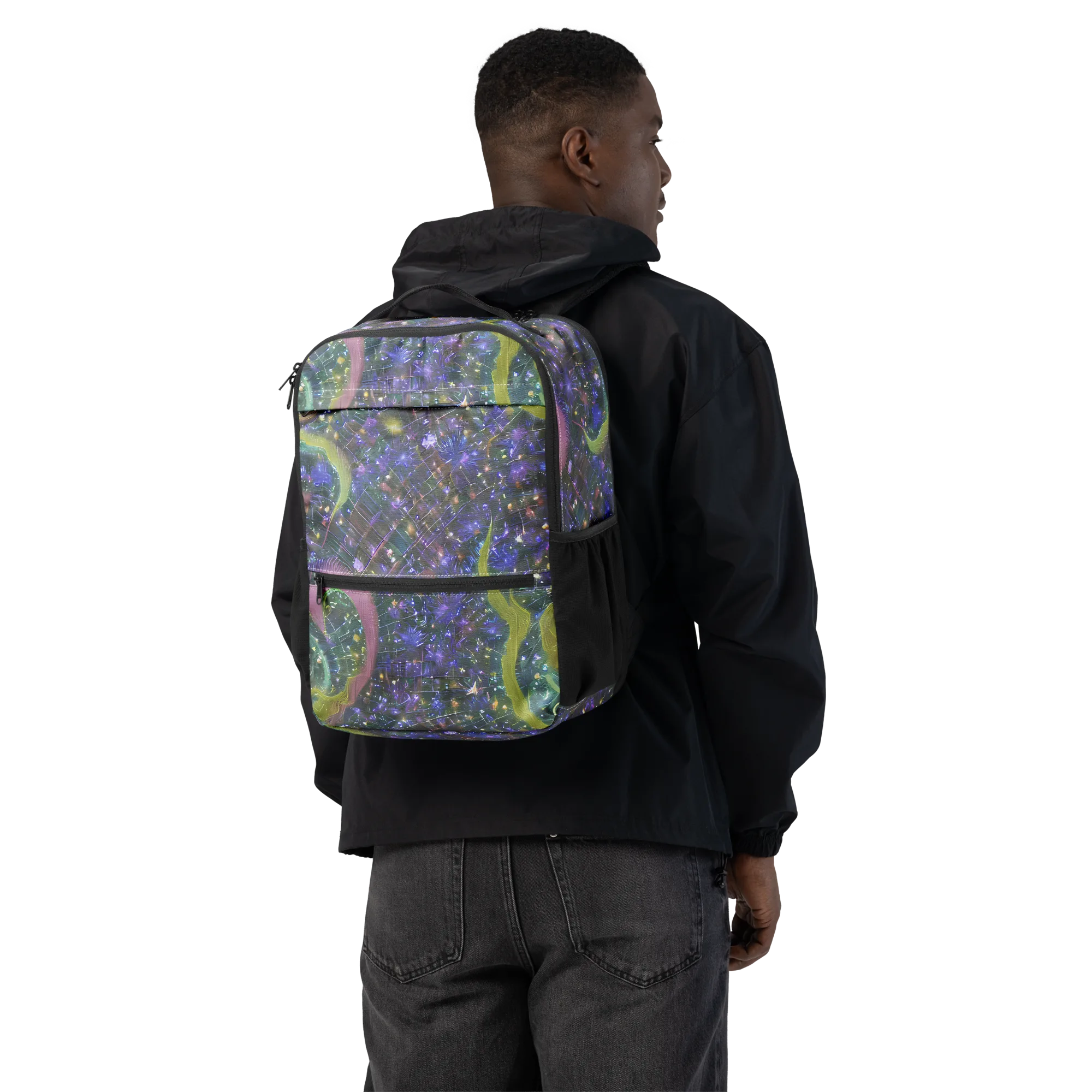 Neon Garden Grid on Utility Backpack — Back