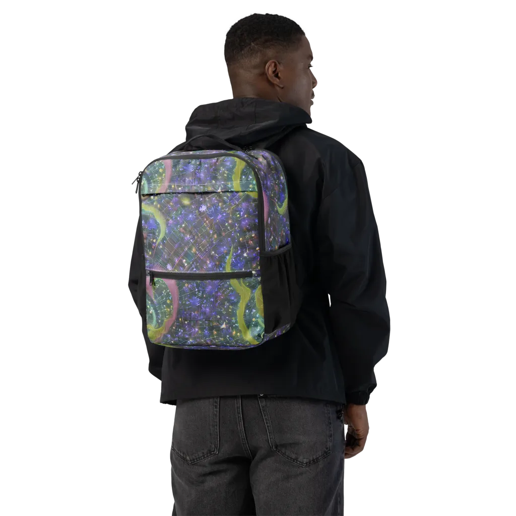 Neon Garden Grid on Utility Backpack — Back