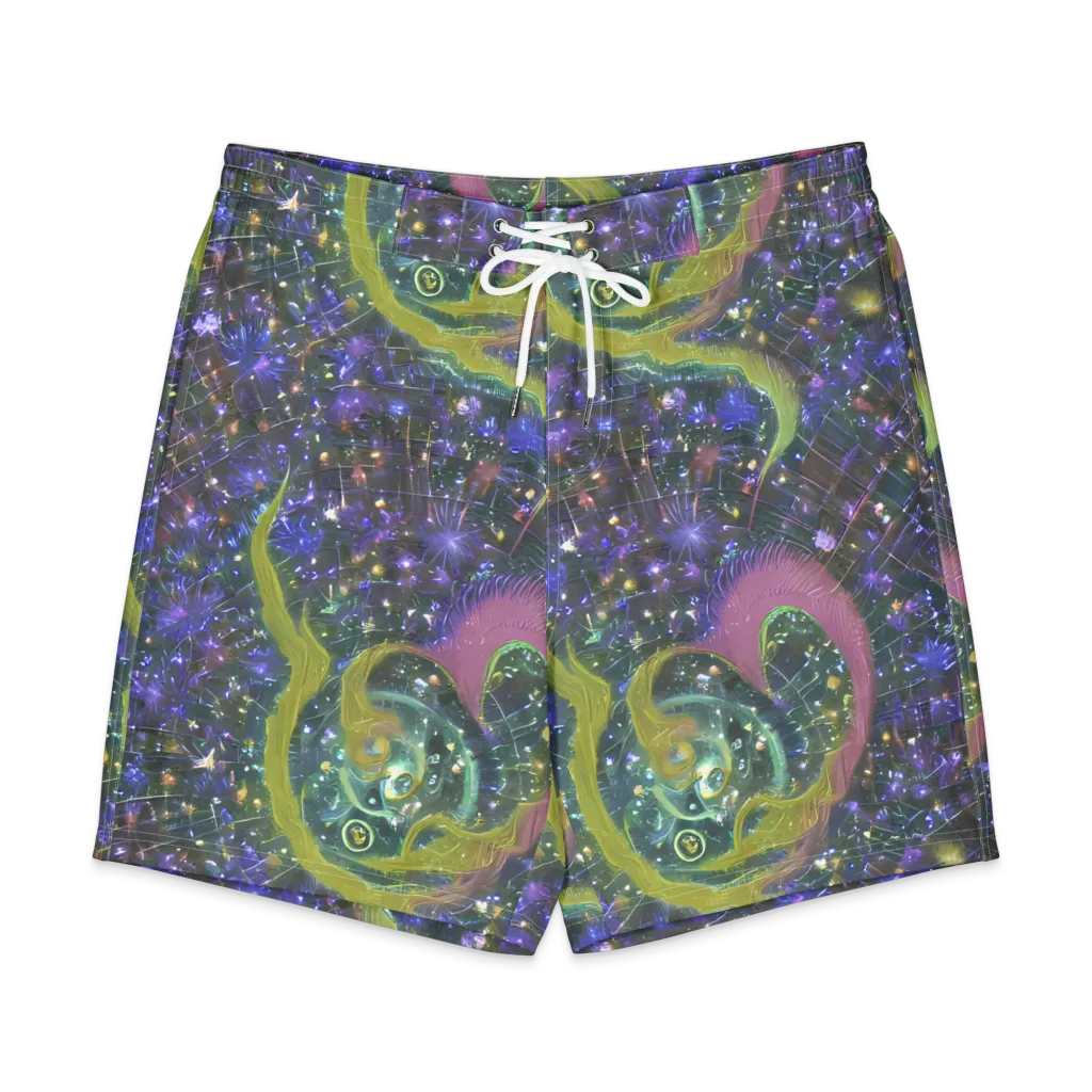 Neon Garden Grid on Men's Board Shorts — Front
