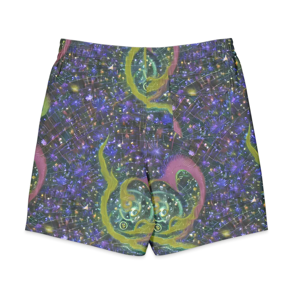 Neon Garden Grid on Men's Board Shorts — Back