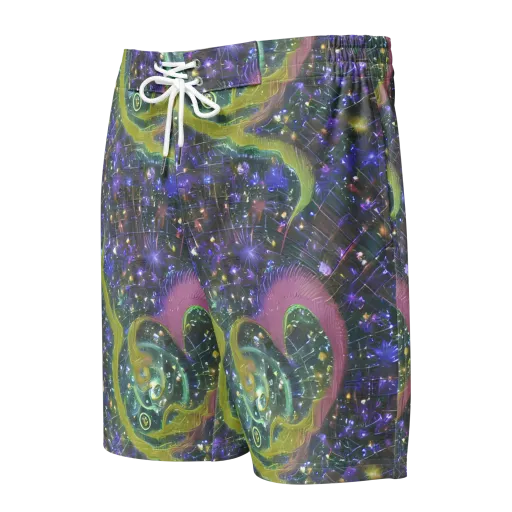 Neon Garden Grid on a Men's Board Shorts