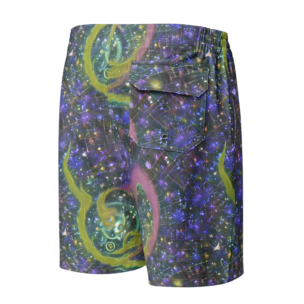 Neon Garden Grid on Men's Board Shorts — Back