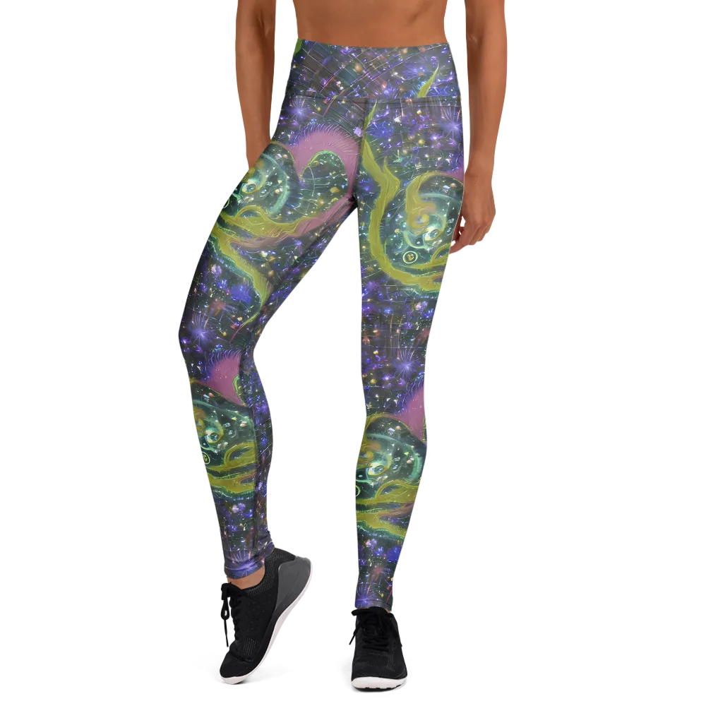 Neon Garden Grid on Yoga Leggings — Front