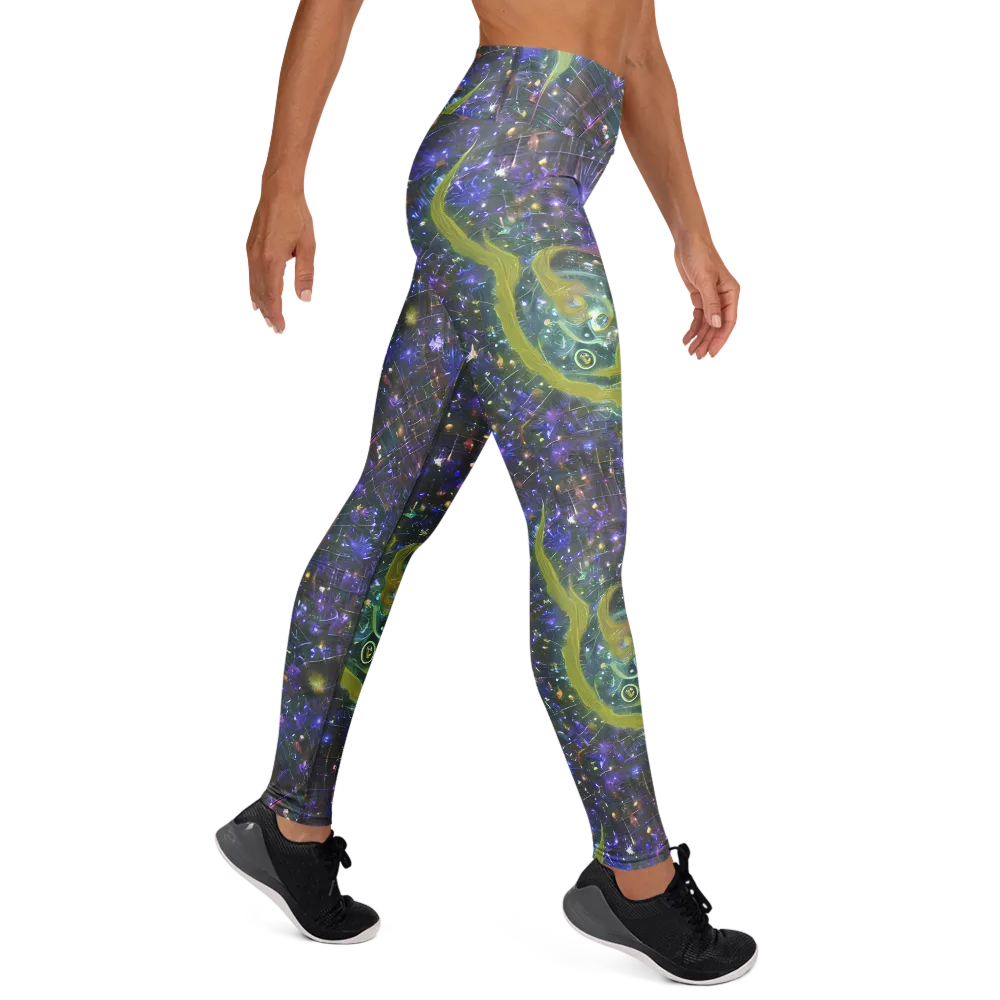 Neon Garden Grid on Yoga Leggings — Right