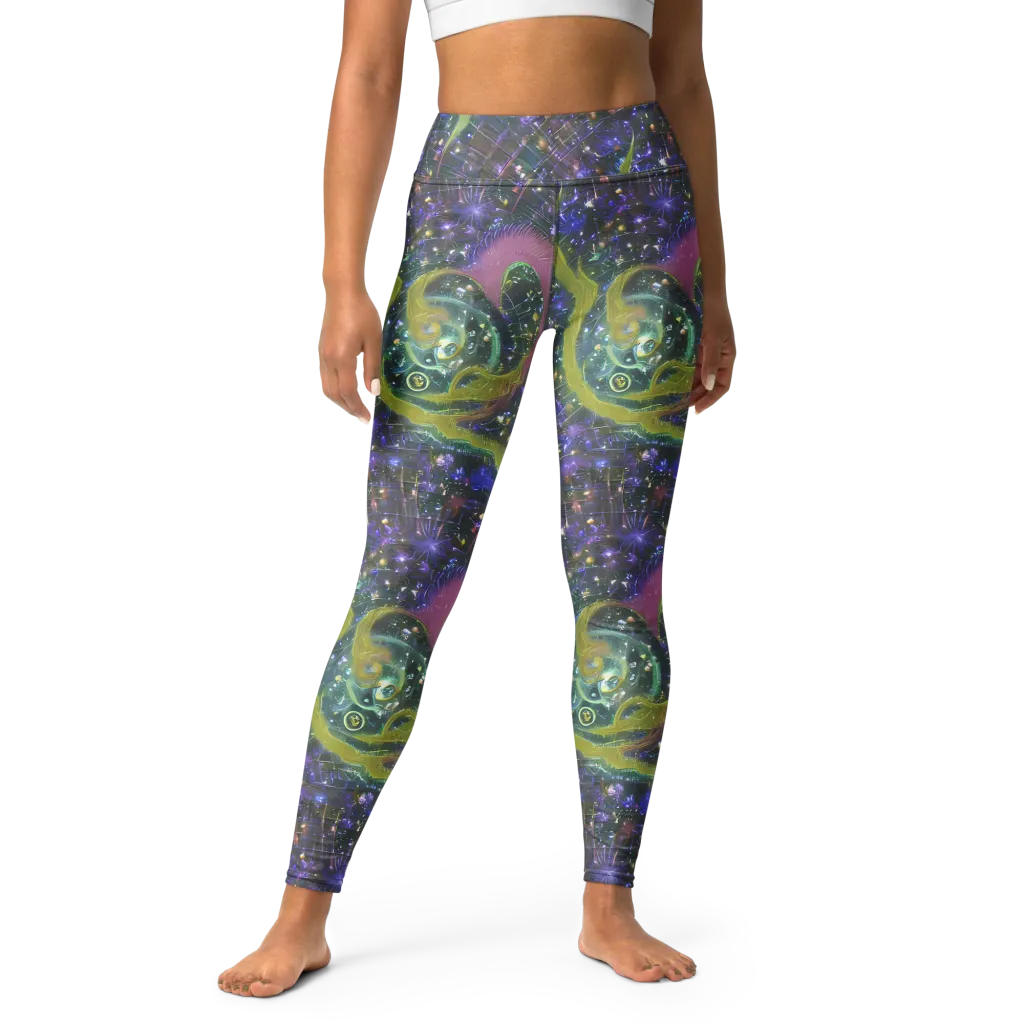 Neon Garden Grid on Yoga Leggings — Front