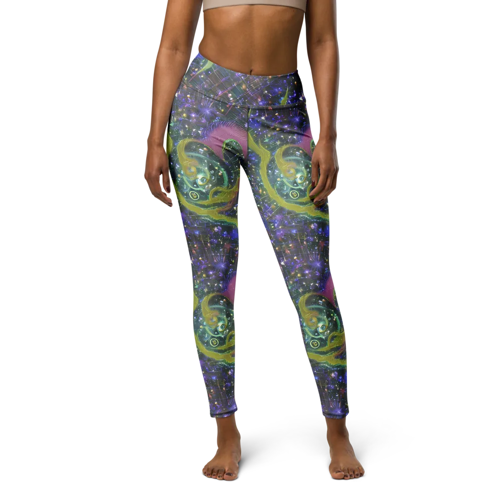 Neon Garden Grid on Yoga Leggings — Front