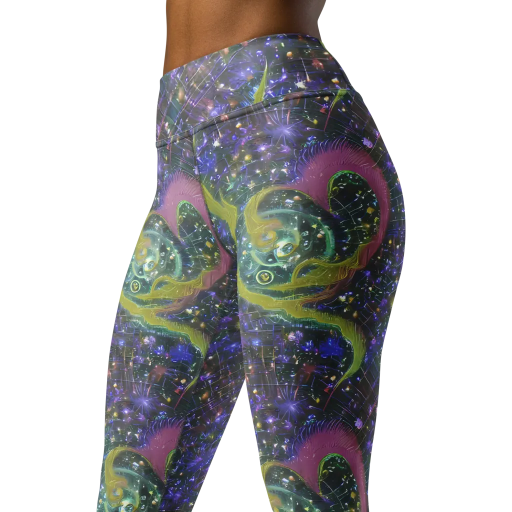 Neon Garden Grid on Yoga Leggings — Left Front