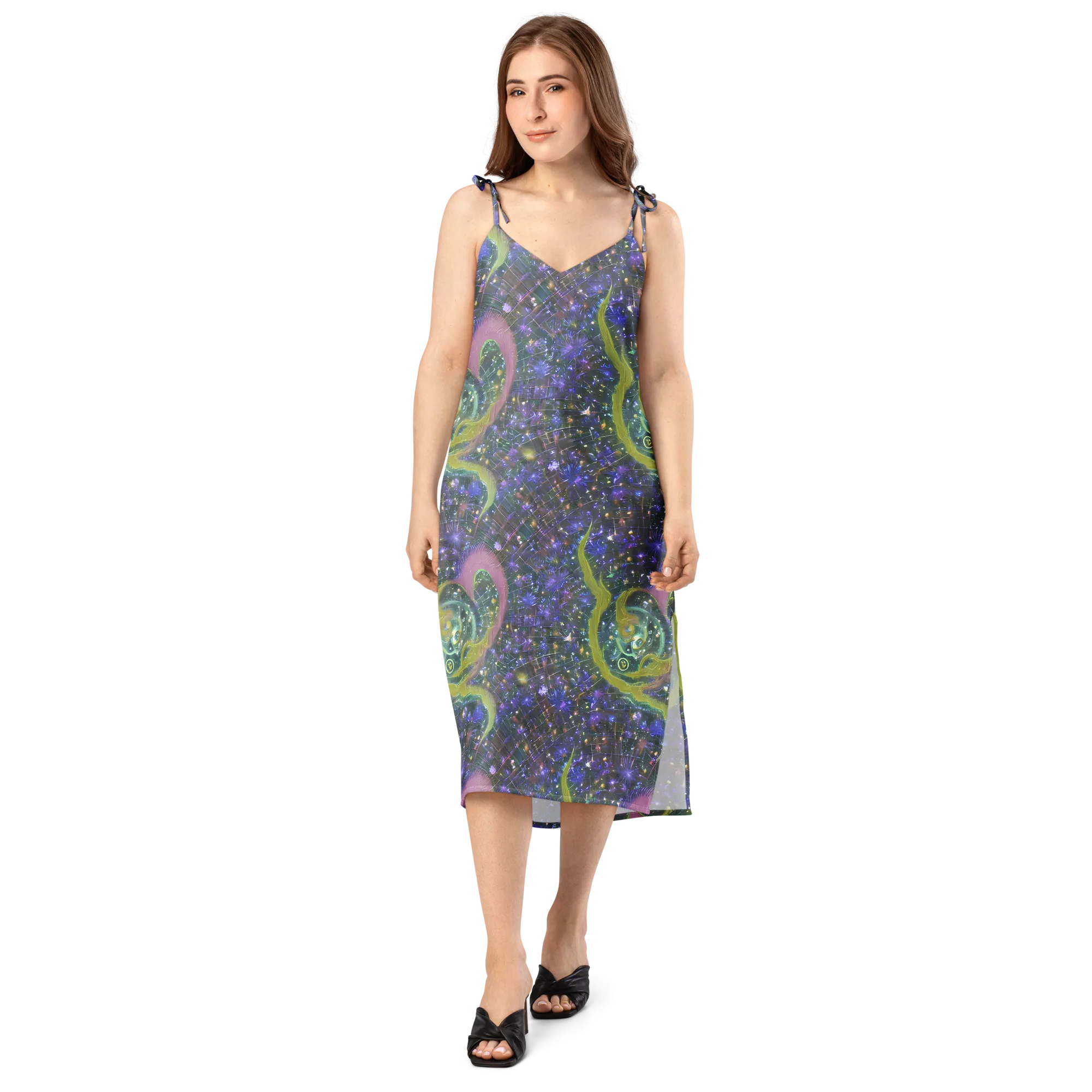 Neon Garden Grid on Slip Dress — Front