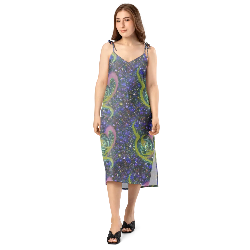 Neon Garden Grid on Slip Dress — Front