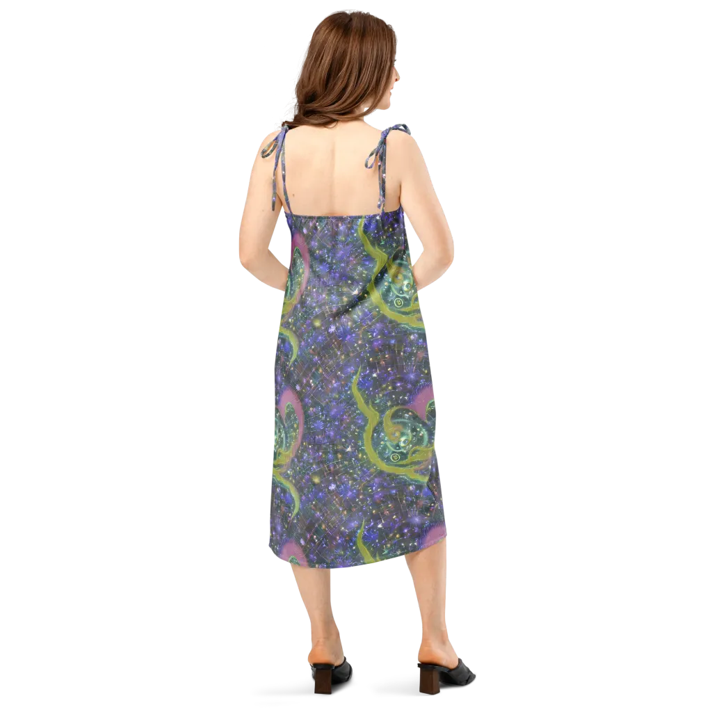 Neon Garden Grid on Slip Dress — Back