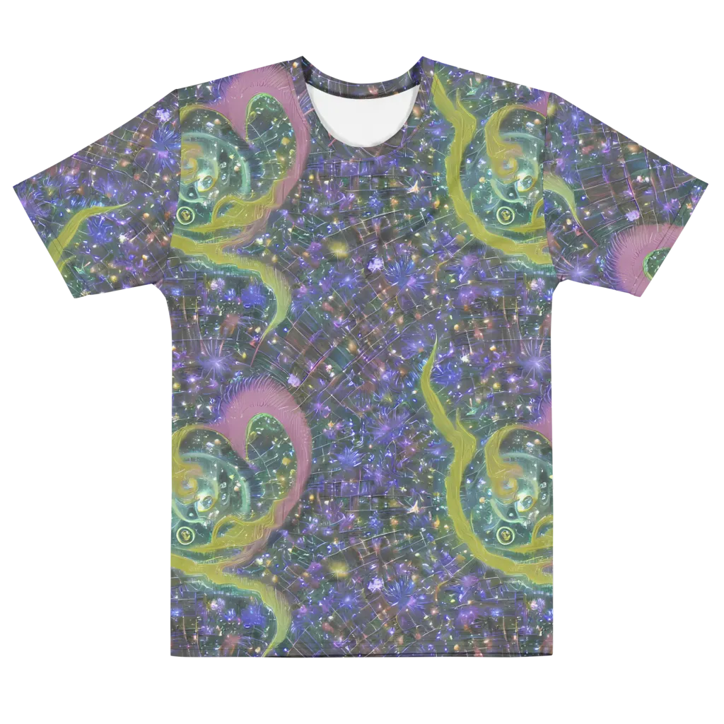 Neon Garden Grid on Men's Cotton Crew Neck T-Shirt — Front