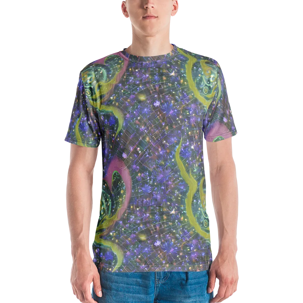 Neon Garden Grid on Men's Crew Neck T-Shirt — Front