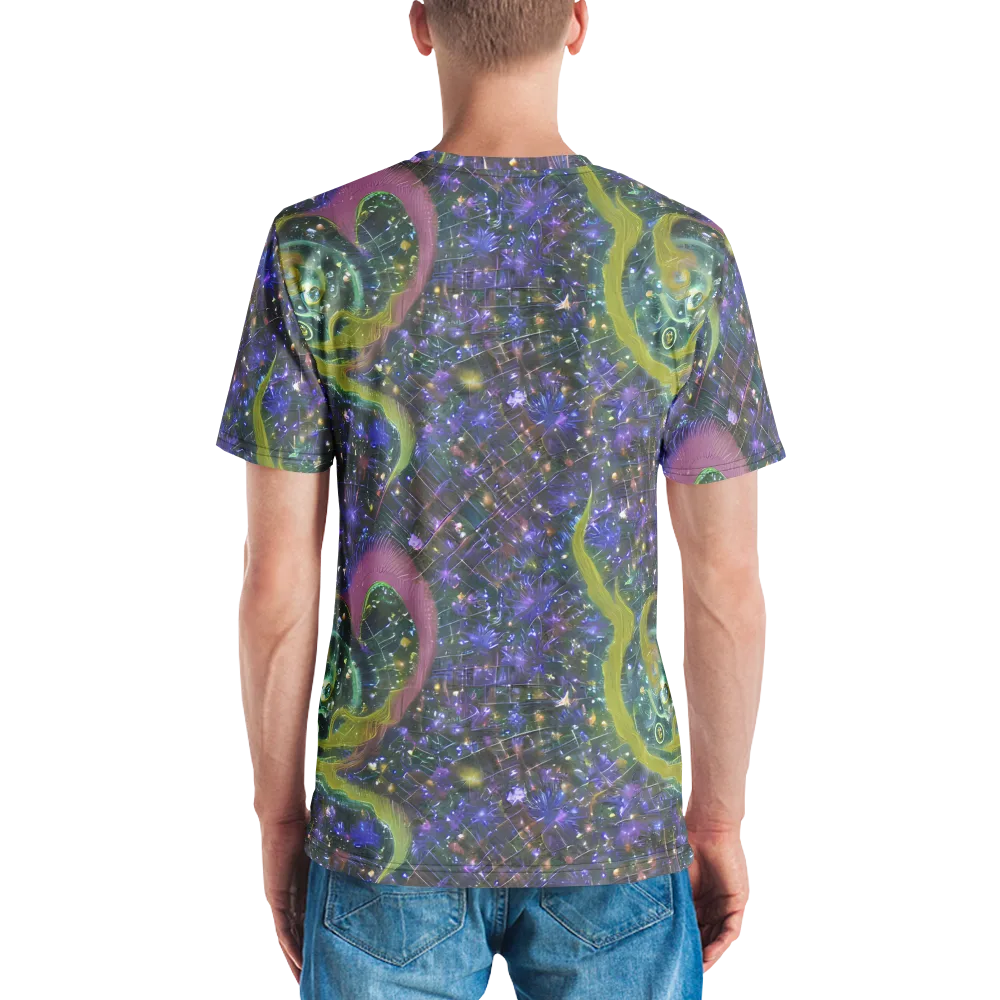 Neon Garden Grid on Men's Crew Neck T-Shirt — Back