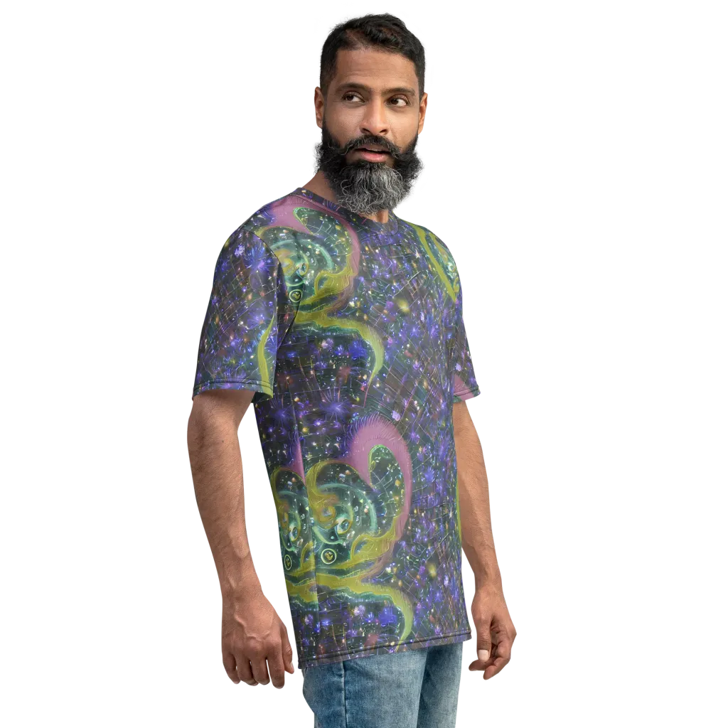 Neon Garden Grid on Men's Crew Neck T-Shirt — Right
