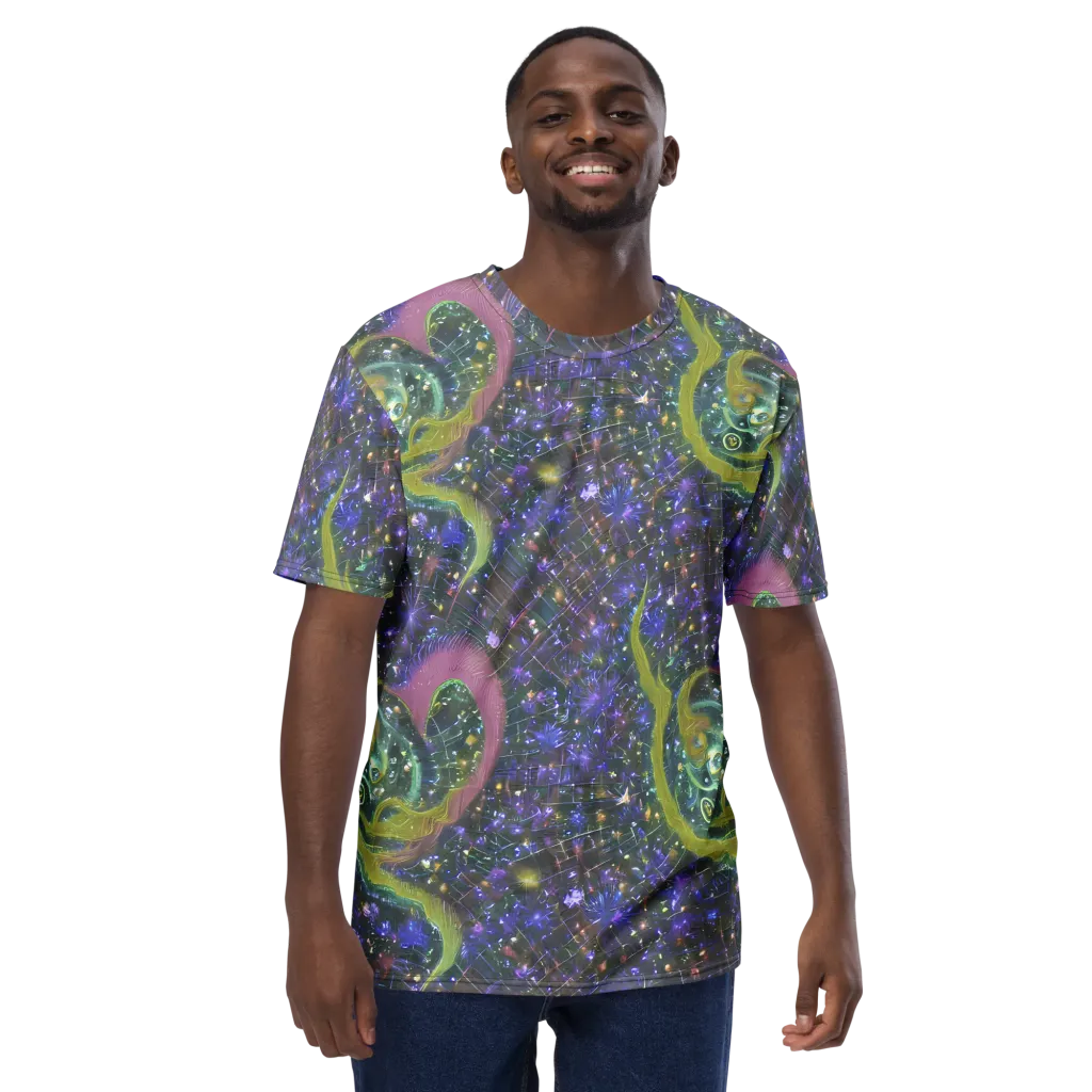Neon Garden Grid on Men's Crew Neck T-Shirt — Front