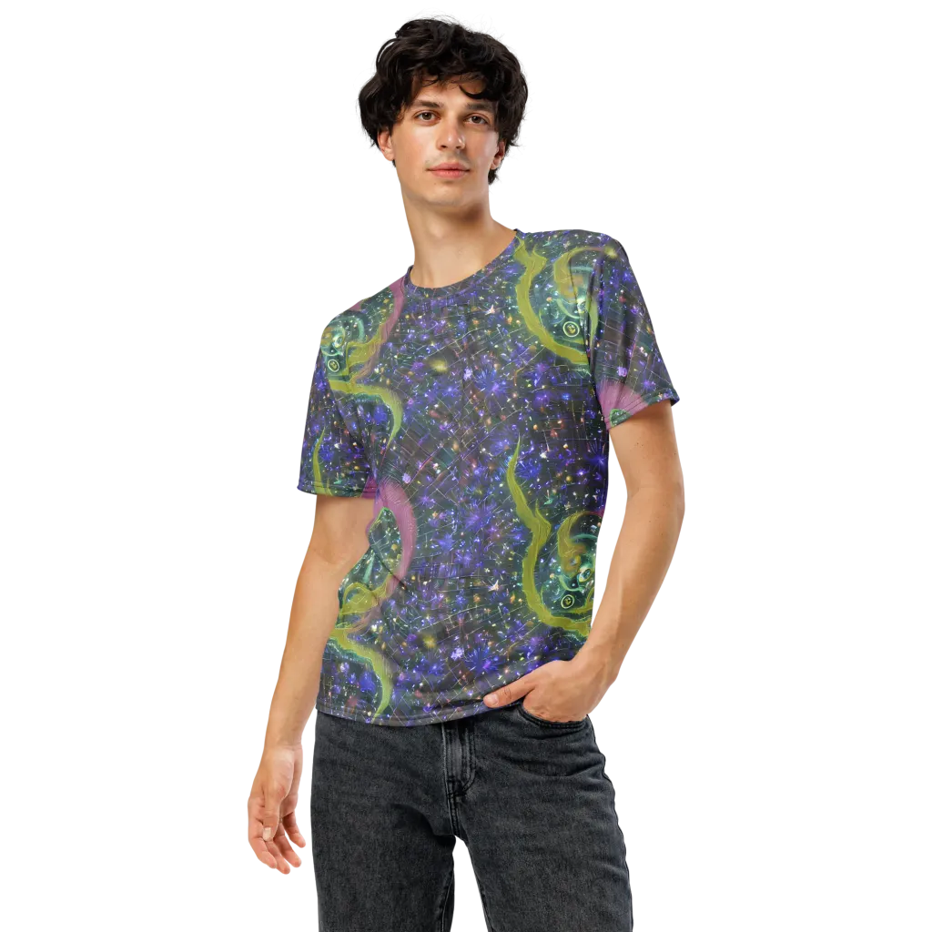 Neon Garden Grid on Men's Crew Neck T-Shirt — Front