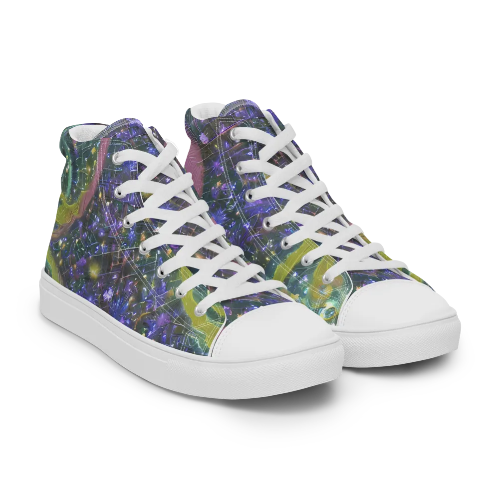 Neon Garden Grid on Men's High Top Canvas Shoes — Right Front